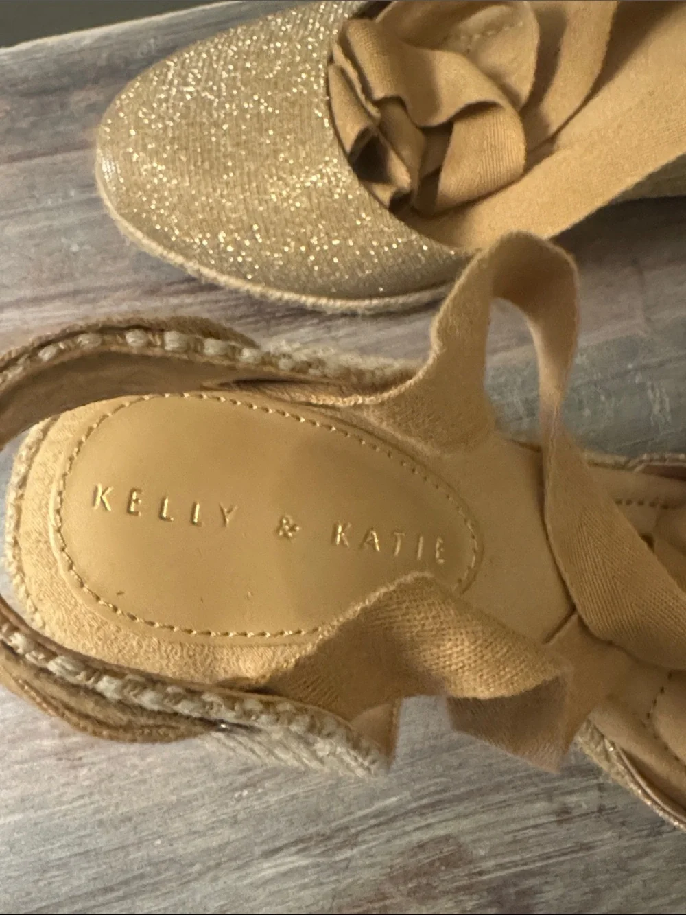 Kelly & Katie Cream Espadrille Wedge Ankle Tie Sandal